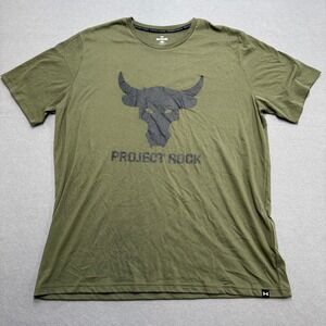 Under Armour T-Shirt Men's 2XL Olive Green Brahma Bull Project Rock Short Sleeve